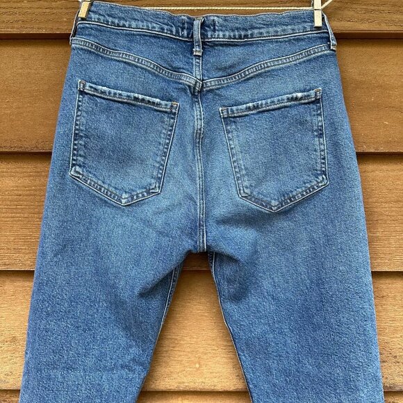 Agolde Riley Crop Button Fly High Waist Straight Leg Blue Jeans Size 28 - Picture 8 of 16